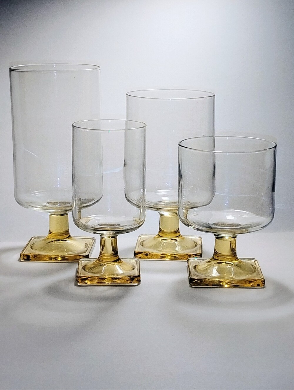 VTG Mid Century Federal Glass Nordic Topaz Square Base Glasses - Set of 4 Mixed